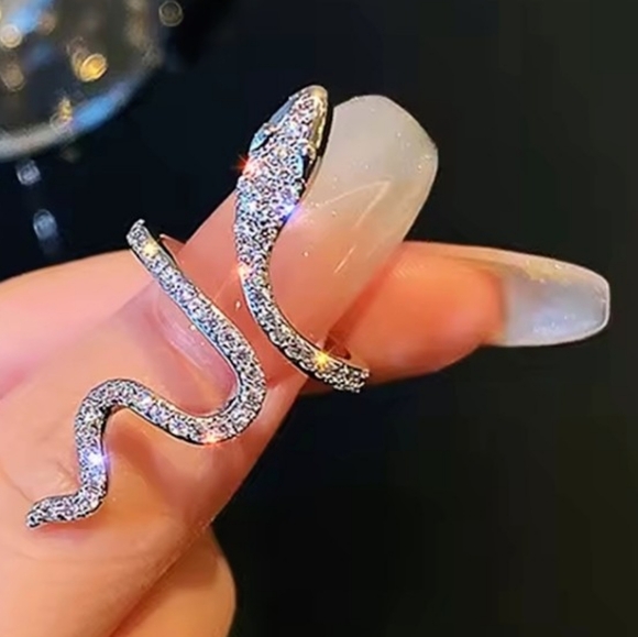 Stunning Snake Micro Inlayed Zircon Index Ring Size 8/9 - Picture 1 of 4
